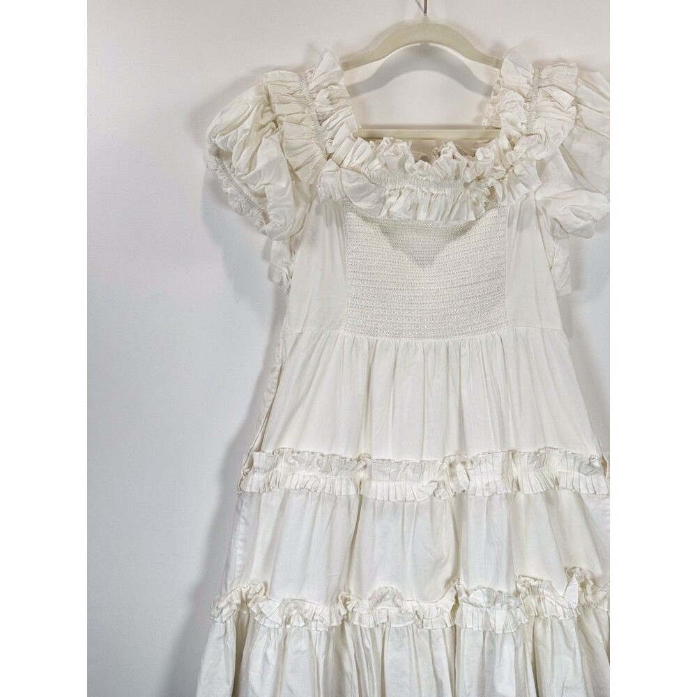 Love The Label Womens White Rosalie Mini Off The Shoulder Tiered Smocked Medium - Picture 10 of 12